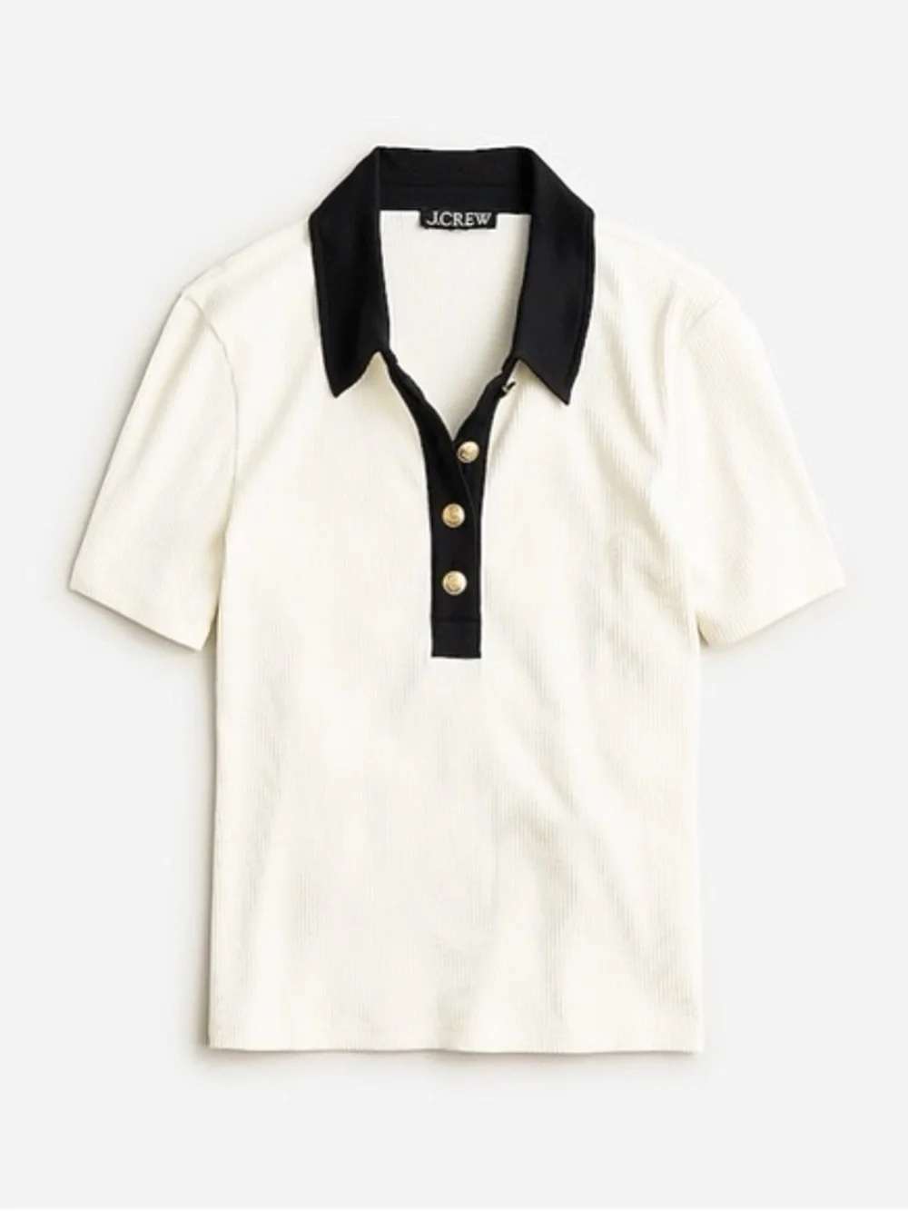 J.Crew Cream Short-Sleeve ribbed Polo with Black Collar